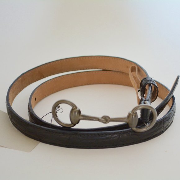 NWT GUCCI CROCODILE LEATHER HORSEBIT BUCKLE SKINNY BELT - Picture 1 of 6
